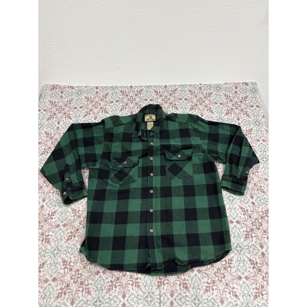 Field & Stream Mens XL Green Black Buffalo Plaid Flannel Button Down Shirt Cotto